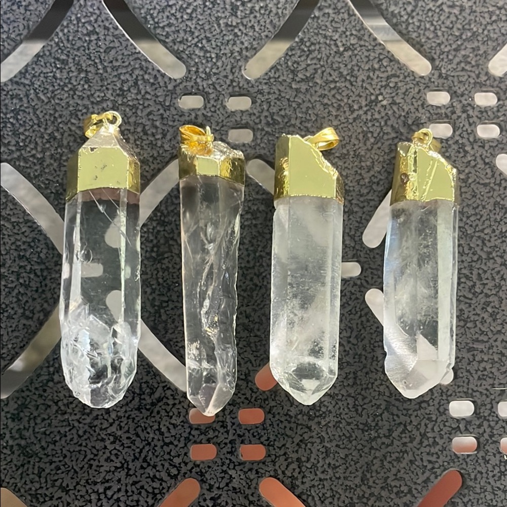 Clear Quartz Crystal Pendants with Gold Accents